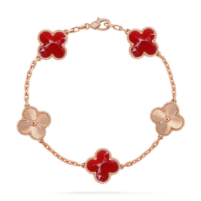 [NOBLE AURA]CLOVER 5 MOTIF RED PATTERN BRACELET COLLECTION