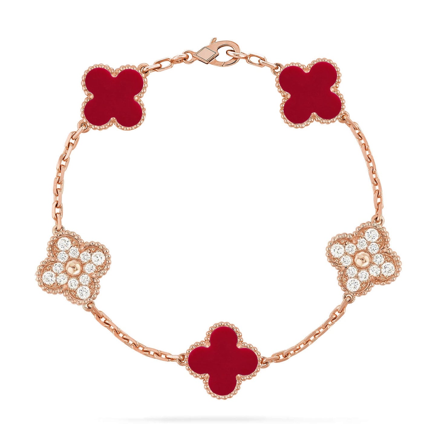 [NOBLE AURA] CLOVER 5 MOTIF RED CORNELIAN BRACELET COLLECTION