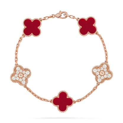 [NOBLE AURA] CLOVER 5 MOTIF RED CORNELIAN BRACELET COLLECTION
