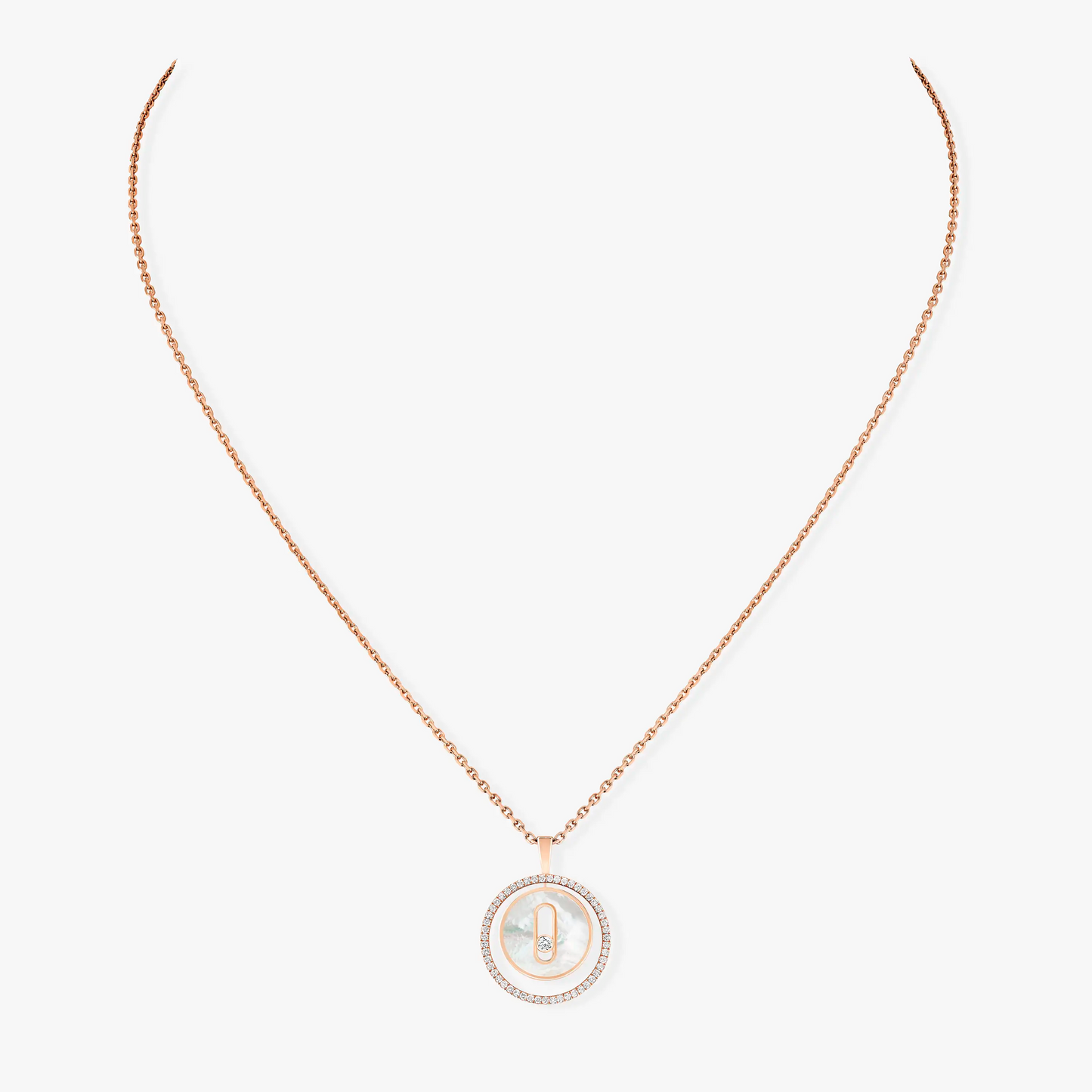 [NOBLE AURA]LUCKY MOVE 1 DIAMOND WHITE MOTHER OF PEARL PINK GOLD DIAMOND NECKLACE