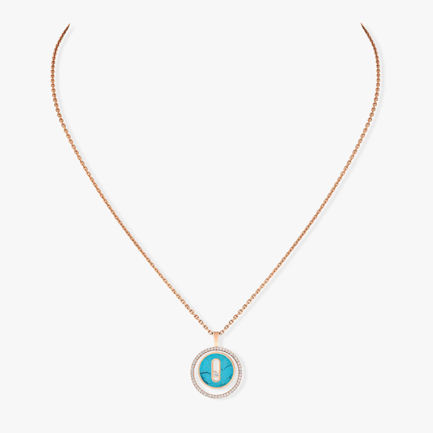 [NOBLE AURA]LUCKY MOVE 1 DIAMOND TURQUOISE PINK GOLD DIAMOND NECKLACE