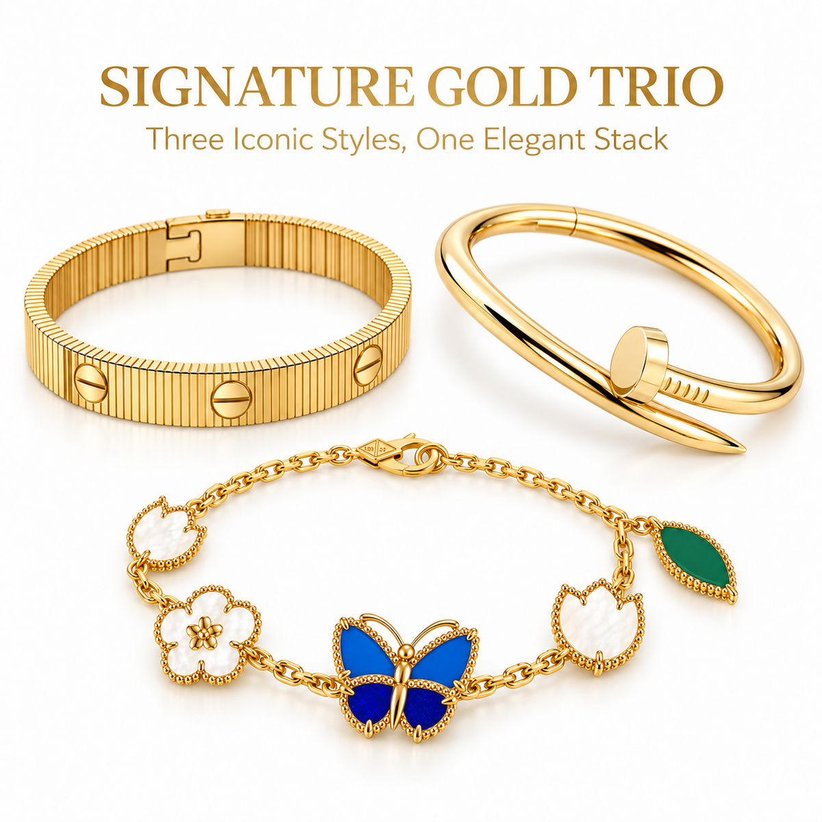 [NOBLE AURA]Clover Lucky Spring & Love & Juste Garden 3-Piece  Bracelet Stack Set