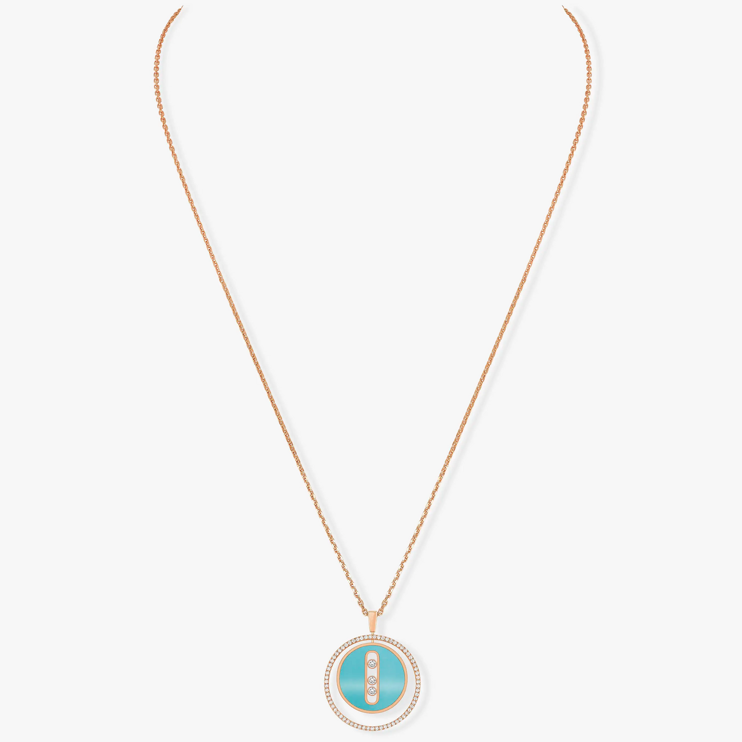 [NOBLE AURA]LUCKY MOVE 3 DIAMONDS TURQUOISE PINK GOLD DIAMOND NECKLACE