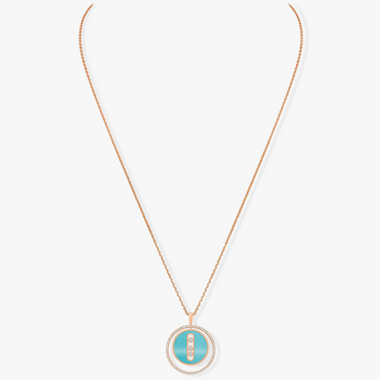 [NOBLE AURA]LUCKY MOVE 3 DIAMONDS TURQUOISE PINK GOLD DIAMOND NECKLACE