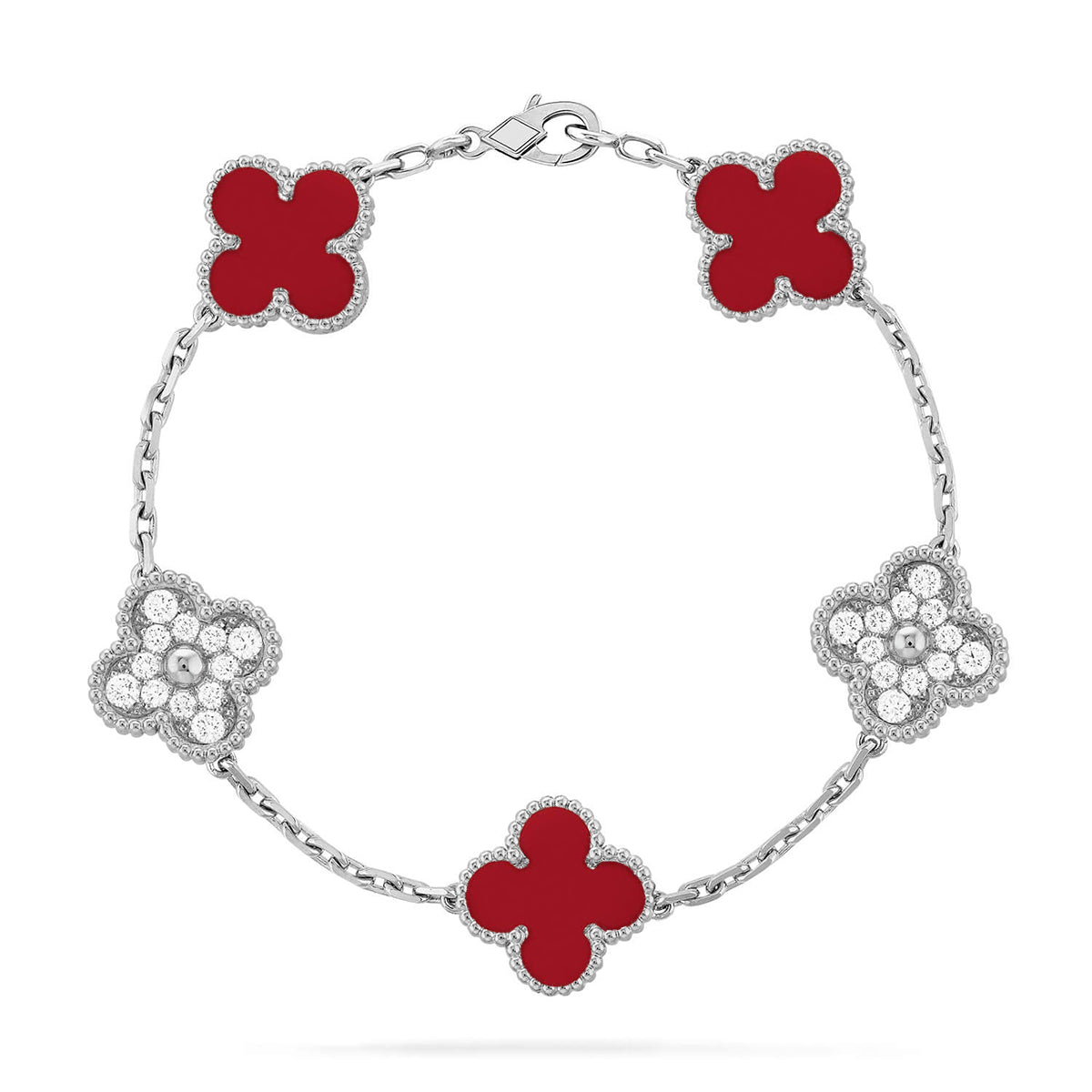 [NOBLE AURA] CLOVER 5 MOTIF RED CORNELIAN BRACELET COLLECTION