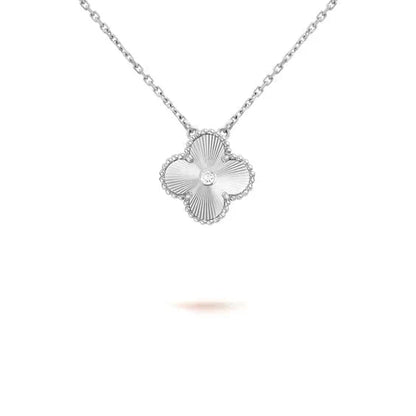 [NOBLE AURA]CLOVER  15MM DIAMOND LASER NECKLACE SILVER