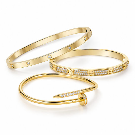 [NOBLE AURA] JUSTE Diamond & LOVE Diamond Bracelet Stack Set