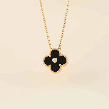 [NOBLE AURA]CLOVER 15MM DIAMOND ONYX NECKLACE