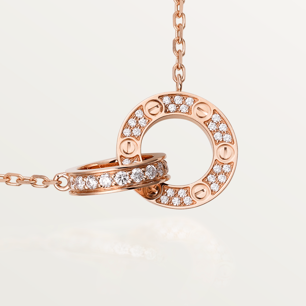 [NOBLE AURA]LOVE 7.6MM NECKLACE ROSE GOLD AND SILVER  FULL DIAMOND