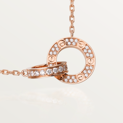 [NOBLE AURA]LOVE 7.6MM NECKLACE ROSE GOLD AND SILVER  FULL DIAMOND