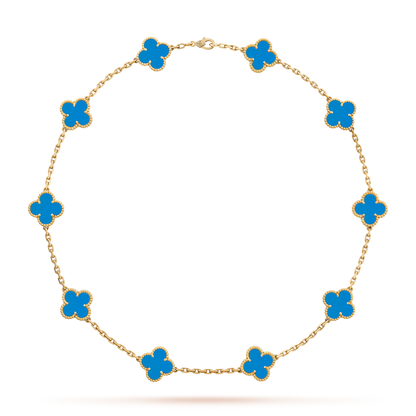 [NOBLE AURA]CLOVER 10 MOTIFS BLUE AGATE NECKLACE