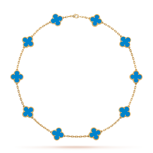 [NOBLE AURA]CLOVER 10 MOTIFS BLUE AGATE NECKLACE