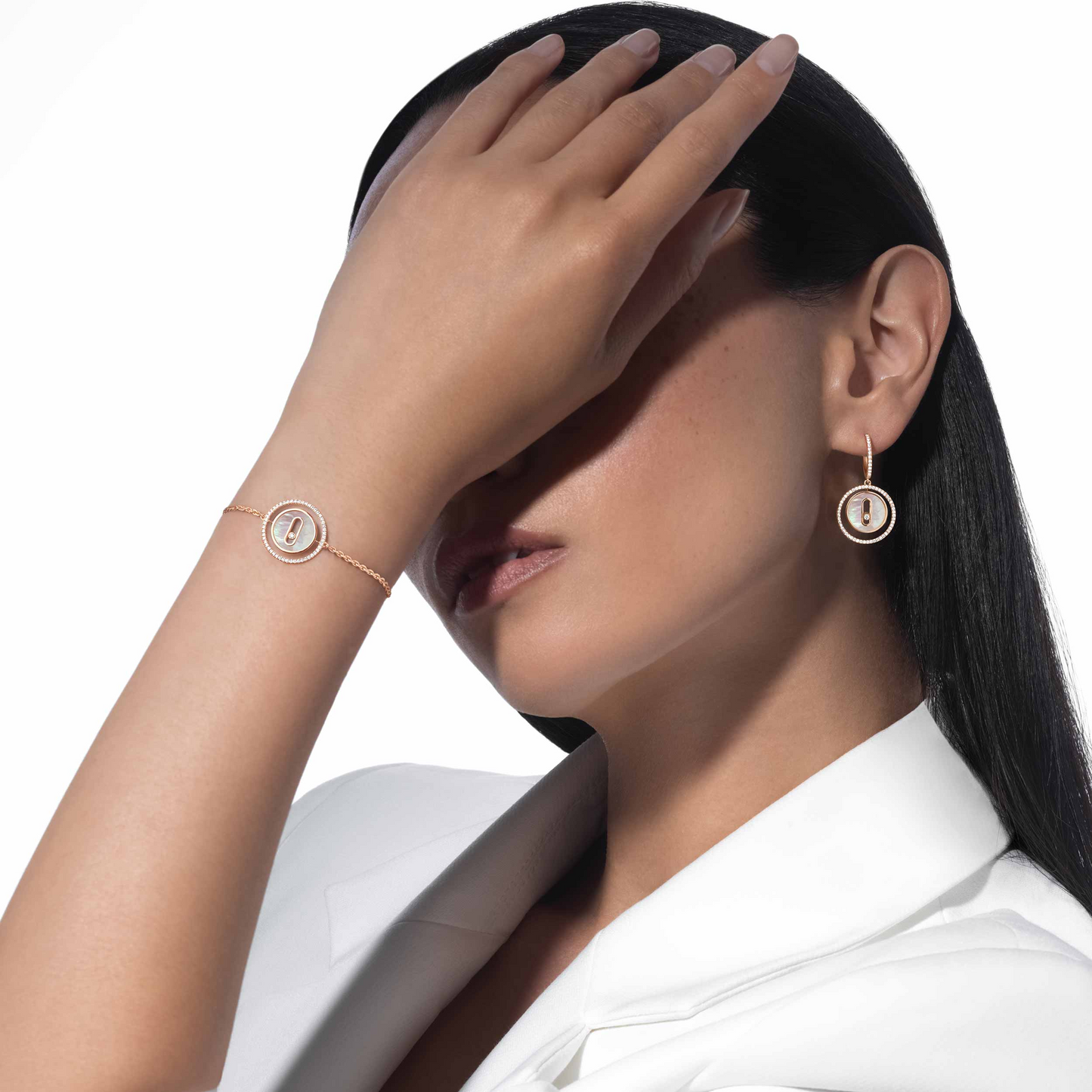 [NOBLE AURA]LUCKY MOVE WHITE MOTHER OF PEARL PINK GOLD DIAMOND BRACELET