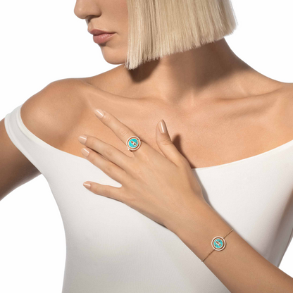 [NOBLE AURA]LUCKY MOVE TURQUOISE PINK GOLD DIAMOND BRACELET