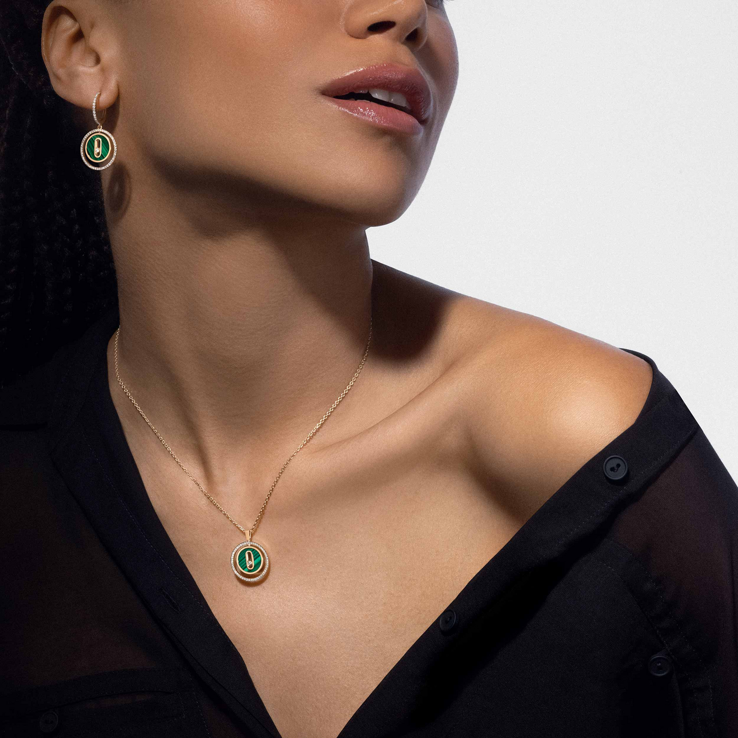 [NOBLE AURA]LUCKY MOVE 1 DIAMOND MALACHITE GOLD DIAMOND NECKLACE