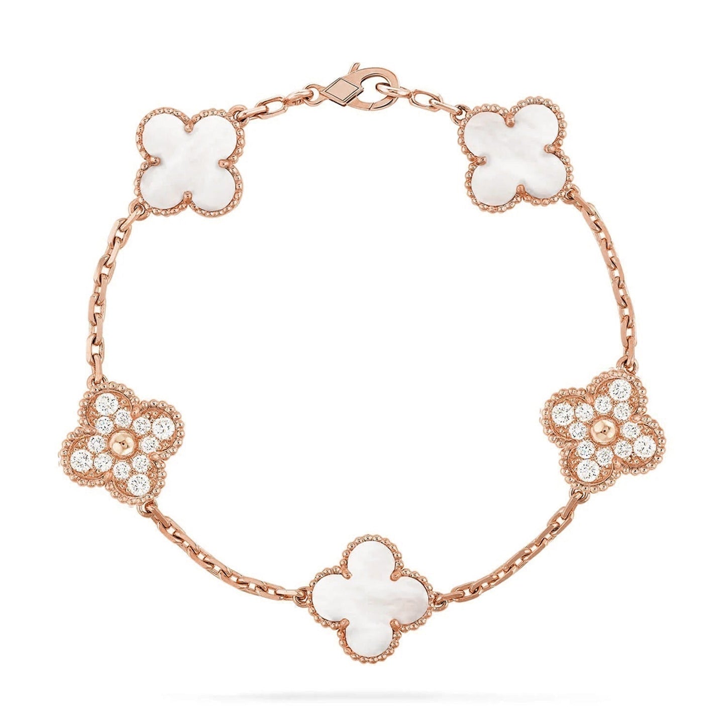 [NOBLE AURA]CLOVER WHITE PEARL MOP 5 MOTIF BRACELET COLLECTION