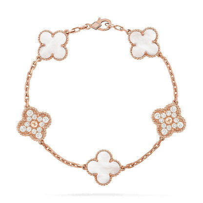 [NOBLE AURA]CLOVER WHITE PEARL MOP 5 MOTIF BRACELET COLLECTION