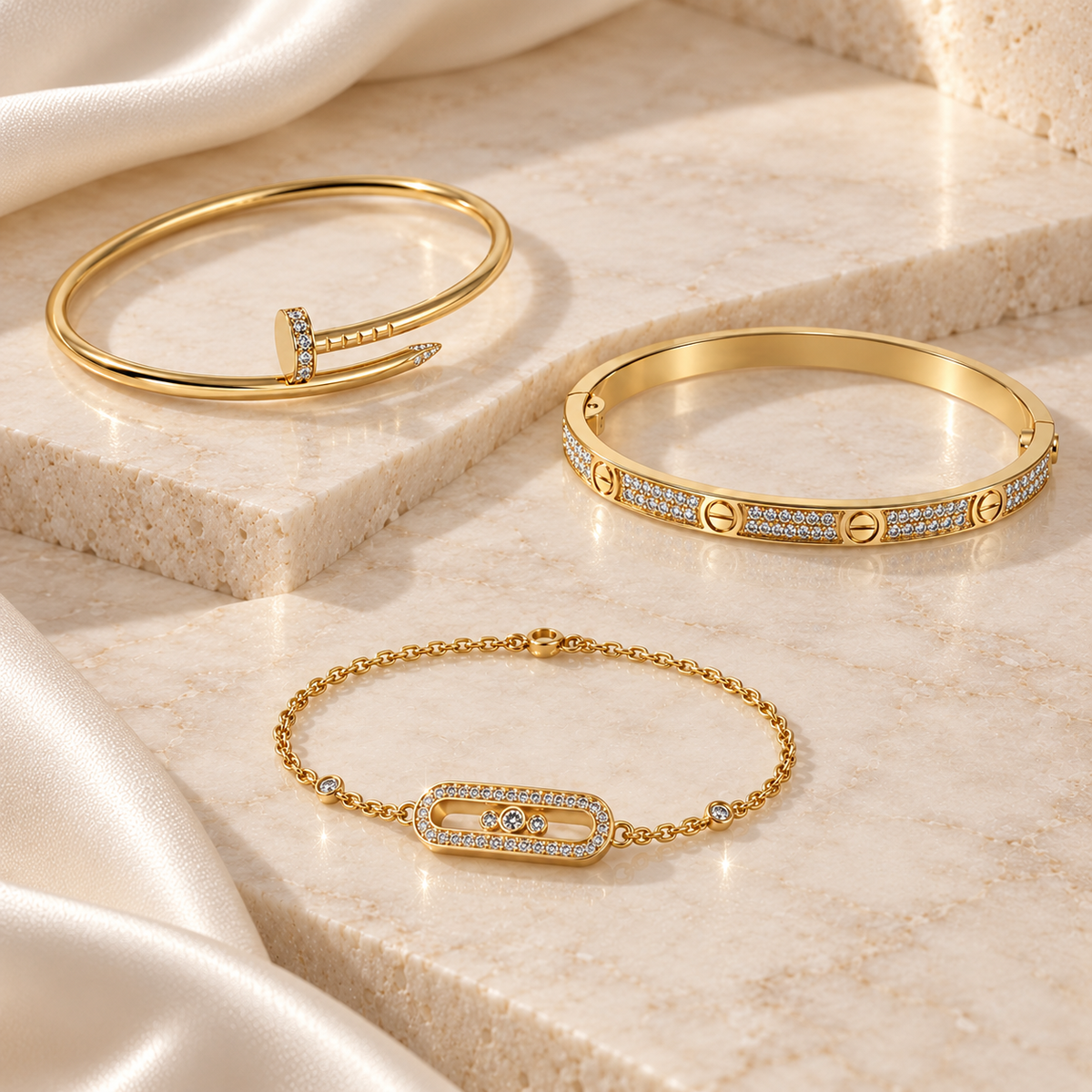 [NOBLE AURA] LOVE & JUSTE Baby Move Diamond Bracelet Stack Set
