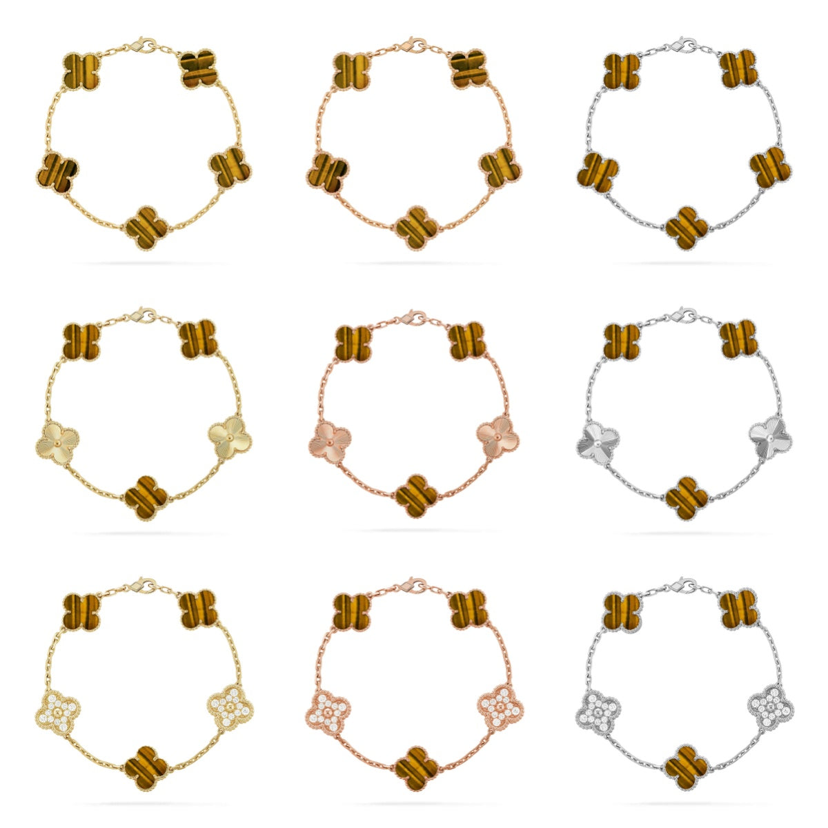 [NOBLE AURA] CLOVER 5 MOTIFS TIGER EYE BRACELET COLLECTION