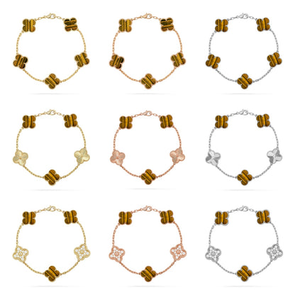 [NOBLE AURA] CLOVER 5 MOTIFS TIGER EYE BRACELET COLLECTION