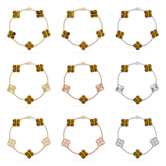 [NOBLE AURA] CLOVER 5 MOTIFS TIGER EYE BRACELET COLLECTION