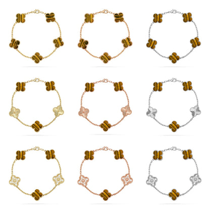[NOBLE AURA] CLOVER 5 MOTIFS TIGER EYE BRACELET COLLECTION