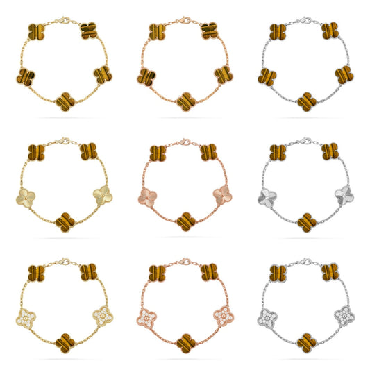 [NOBLE AURA] CLOVER 5 MOTIFS TIGER EYE BRACELET COLLECTION