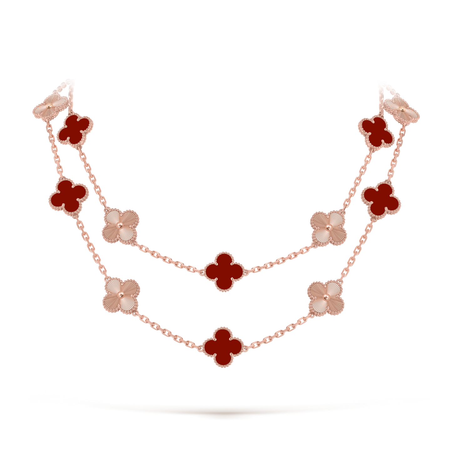 [NOBLE AURA]CLOVER 20 MOTIFS LASER CARNELIAN NECKLACE