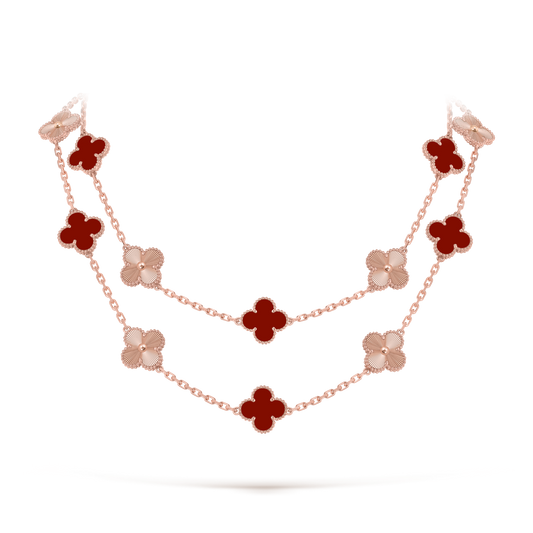 [NOBLE AURA]CLOVER 20 MOTIFS LASER CARNELIAN NECKLACE
