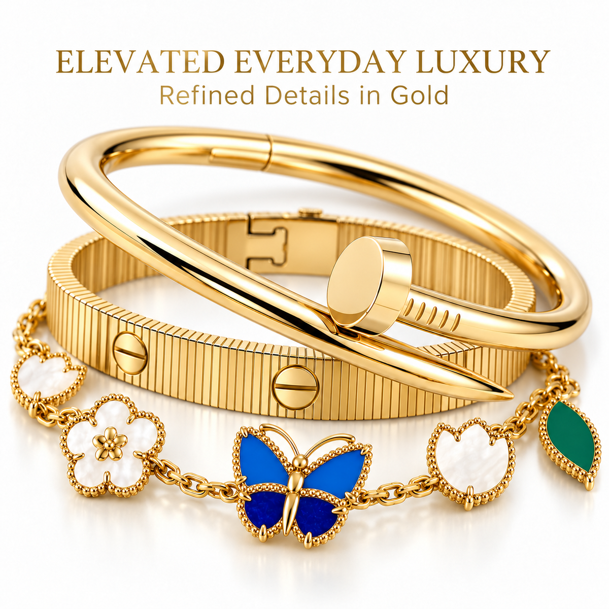 [NOBLE AURA]Clover Lucky Spring & Love & Juste Garden 3-Piece  Bracelet Stack Set