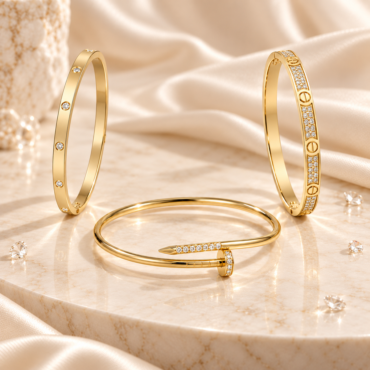 [NOBLE AURA] JUSTE Diamond & LOVE Diamond Bracelet Stack Set
