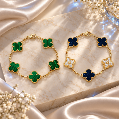 [NOBLE AURA]Clover 5-Motif Malachite & Pietersite Bracelet Stack Set