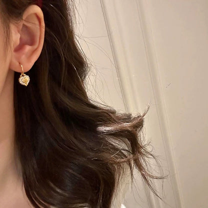 Vintage Brushed Gold Diamond Earrings