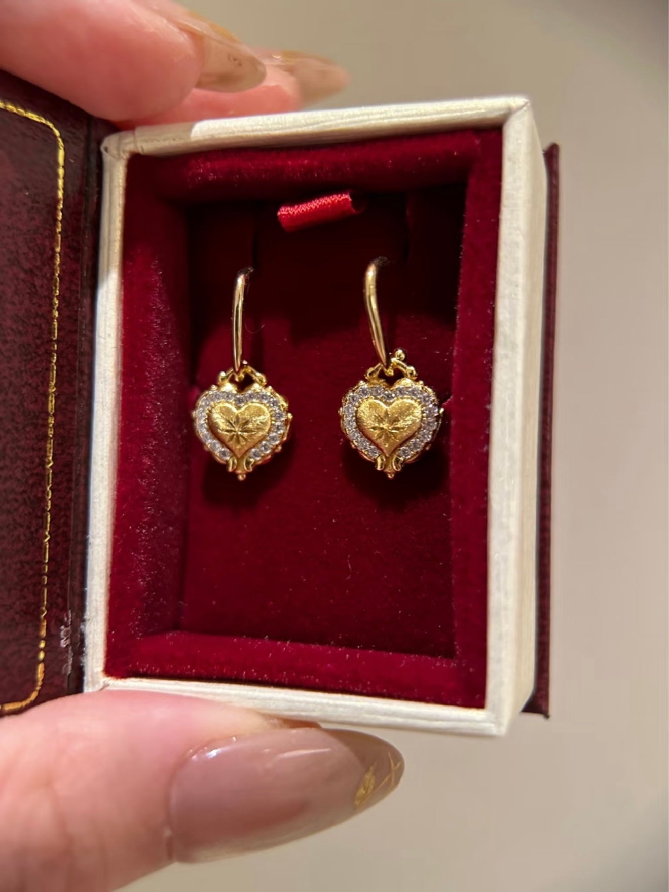 Vintage Brushed Gold Diamond Earrings