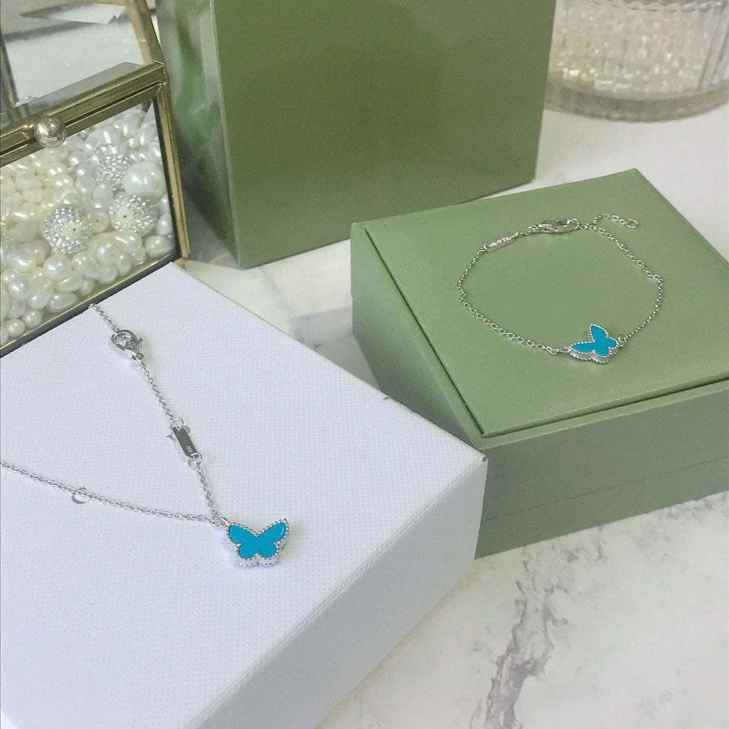 [NOBLE AURA]BUTTERFLY TURQUOISE BUTTERFLY BRACELET SILVER