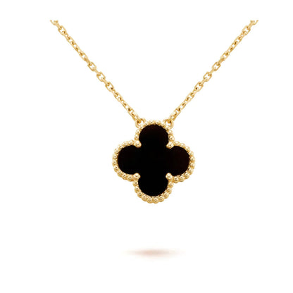 [NOBLE AURA]CLOVER 15MM BLACK ONYX SINGLE FLOWER NECKLACE