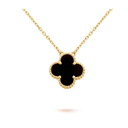 [NOBLE AURA]CLOVER 15MM BLACK ONYX SINGLE FLOWER NECKLACE