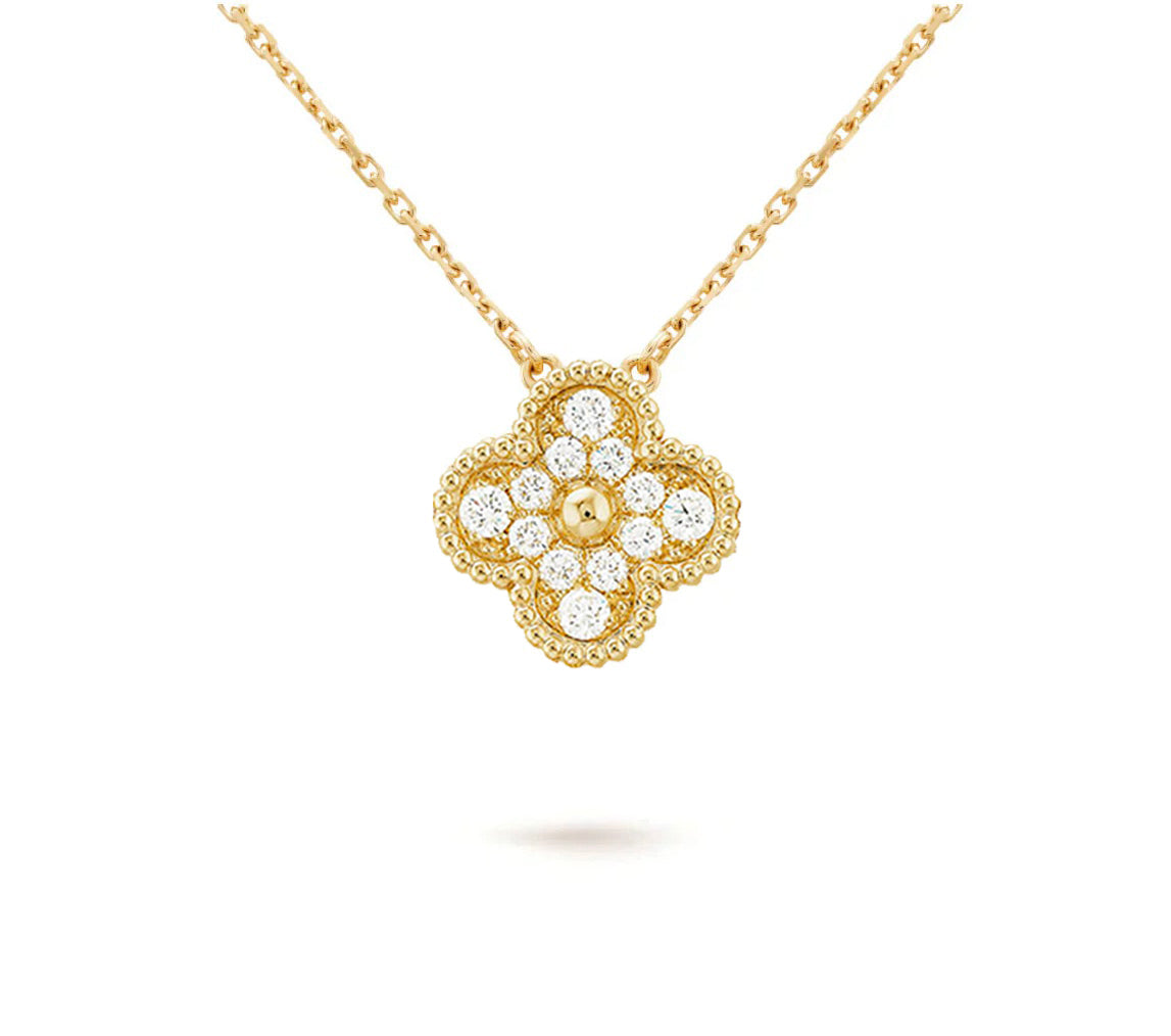 [NOBLE AURA]CLOVER 15MM DIAMOND SINGLE FLOWER NECKLACE COLLECTION
