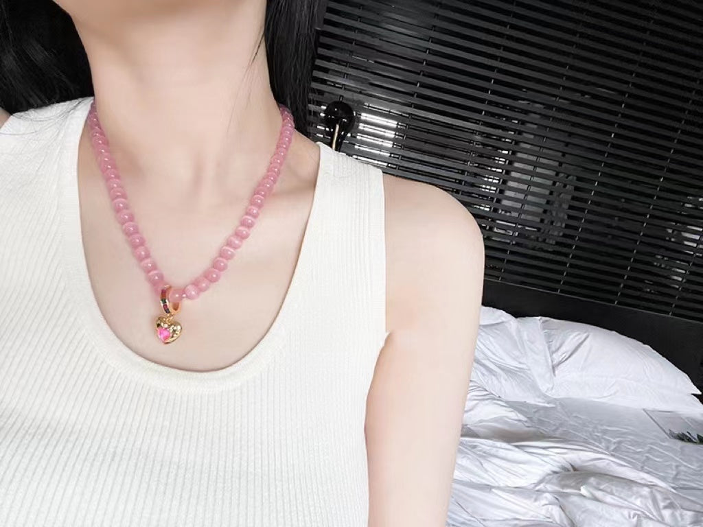 Opal heart pentagram gemstone necklace