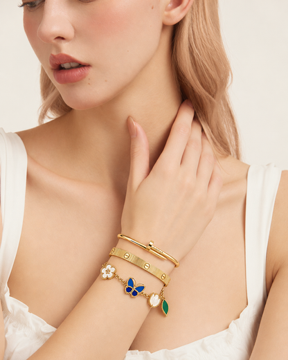 [NOBLE AURA]Clover Lucky Spring & Love & Juste Garden 3-Piece  Bracelet Stack Set