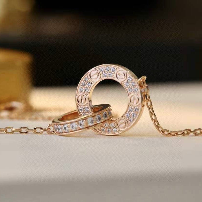 [NOBLE AURA]LOVE 7.6MM NECKLACE ROSE GOLD AND SILVER  FULL DIAMOND