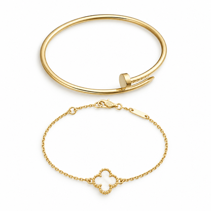 [NOBLE AURA] Clover White Mother-of-Pearl & JUSTE Bracelet Stack Set