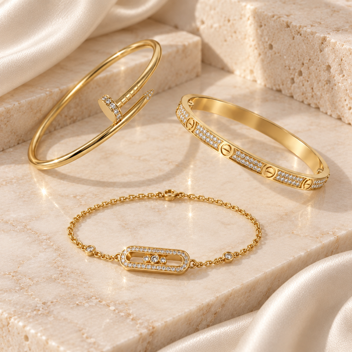 [NOBLE AURA] LOVE & JUSTE Baby Move Diamond Bracelet Stack Set