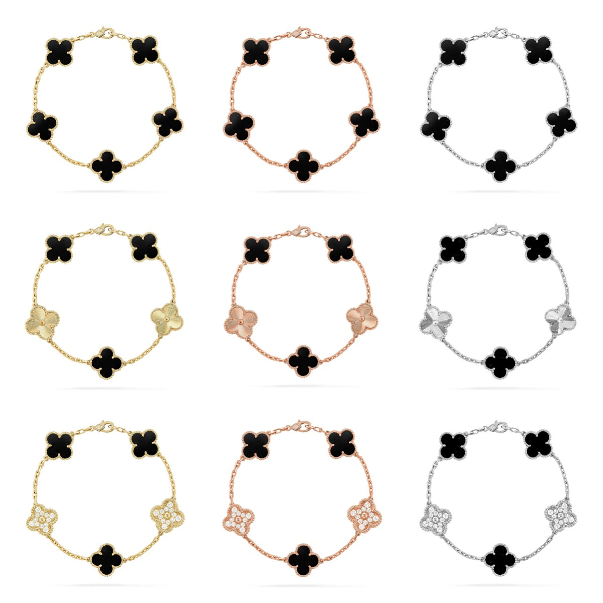 [NOBLE AURA] CLOVER 5 MOTIF ONYXS BRACELET COLLECTION