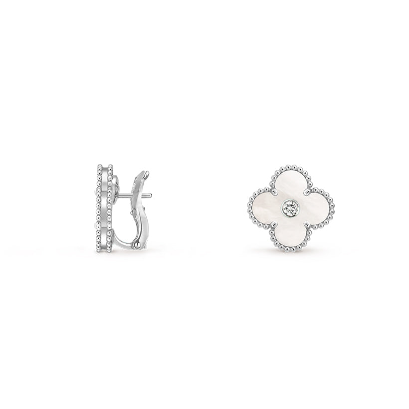 [NOBLE AURA]CLOVER SILVER 15MM MOP DIAMOND EARRINGS COLLECTION