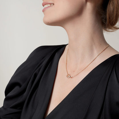 [NOBLE AURA] LOVE DOUBLE RING HALF DIAMOND NECKLACE