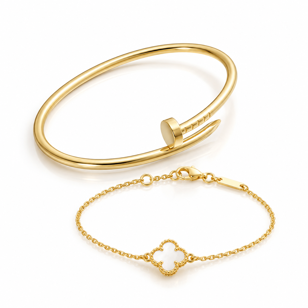 [NOBLE AURA] Clover White Mother-of-Pearl & JUSTE Bracelet Stack Set
