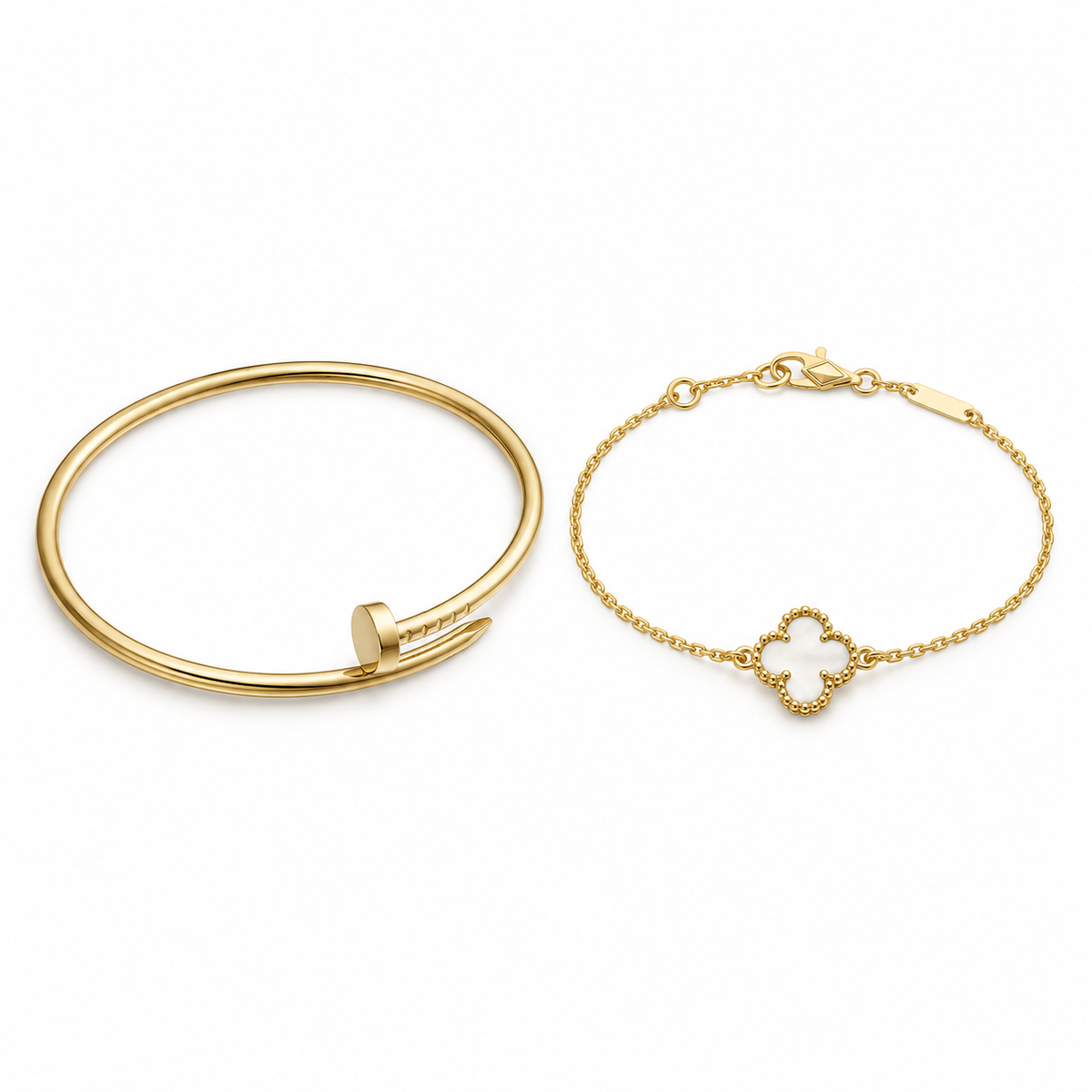 [NOBLE AURA] Clover White Mother-of-Pearl & JUSTE Bracelet Stack Set