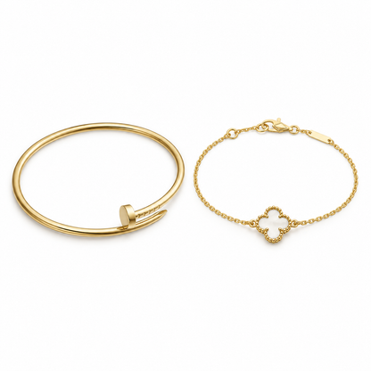 [NOBLE AURA] Clover White Mother-of-Pearl & JUSTE Bracelet Stack Set