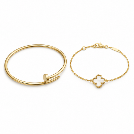 [NOBLE AURA] Clover White Mother-of-Pearl & JUSTE Bracelet Stack Set